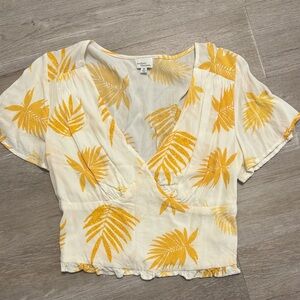 Madison & Berkeley White and Yellow Leaf Print Blouse